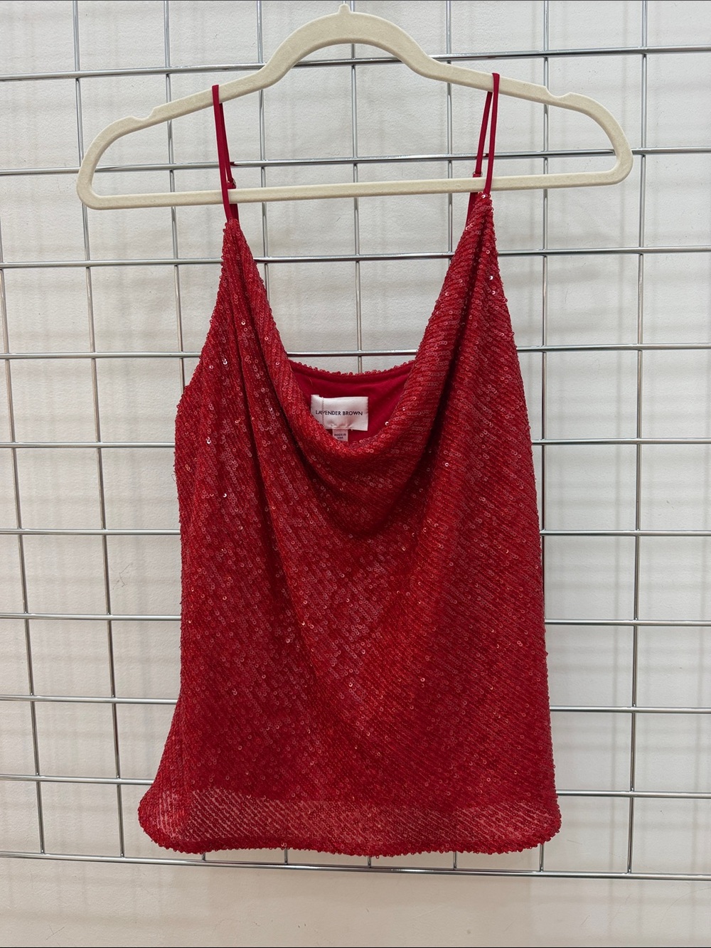 Lavender Brown Red Sequin Cowl Neck Cami